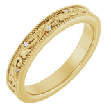 14K Gold Round Lab-Grown Diamond Milgrain Edge Accented Floral Band - 02-06 CTW - Yellow Gold