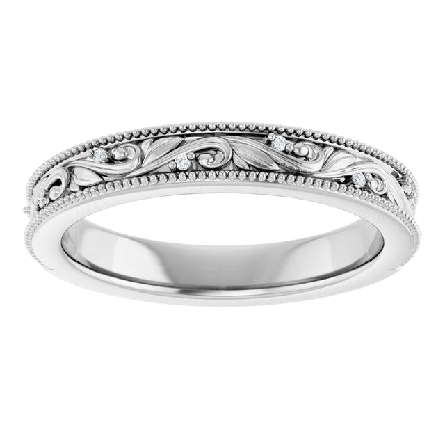 Platinum Round Lab-Grown Diamond Milgrain Edge Accented Floral Band - 02-06 CTW - view 3