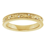 14K Gold Round Lab-Grown Diamond Milgrain Edge Accented Floral Band - 02-06 CTW - Yellow Gold - view 3