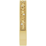 14K Gold Round Lab-Grown Diamond Milgrain Edge Accented Floral Band - 02-06 CTW - Yellow Gold - view 4