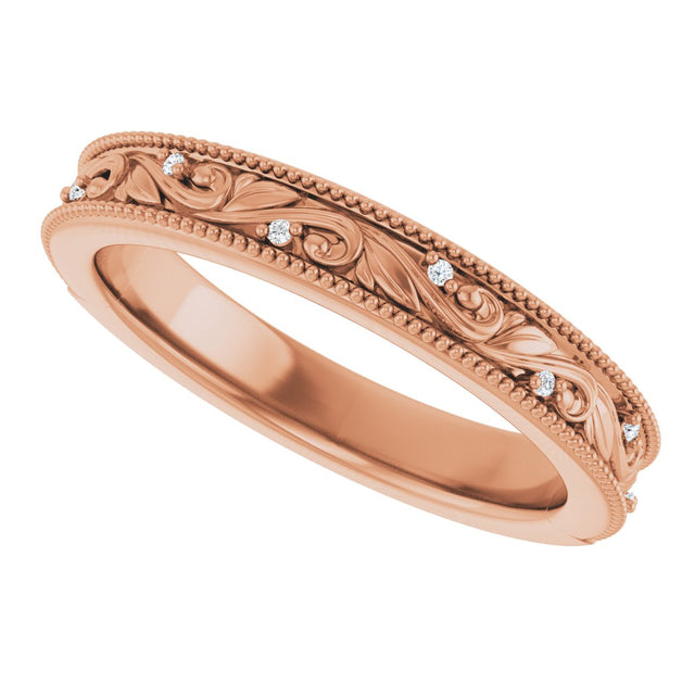 14K Gold Round Lab-Grown Diamond Milgrain Edge Accented Floral Band - 02-06 CTW - Rose Gold - view 5