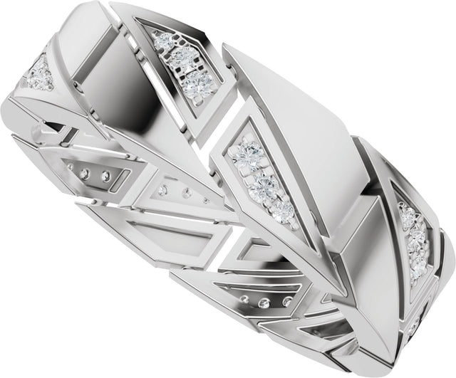 14K Gold Round Lab-Grown Diamond Patterned Eternity Band - 1.3mm Stones - White Gold - view 5