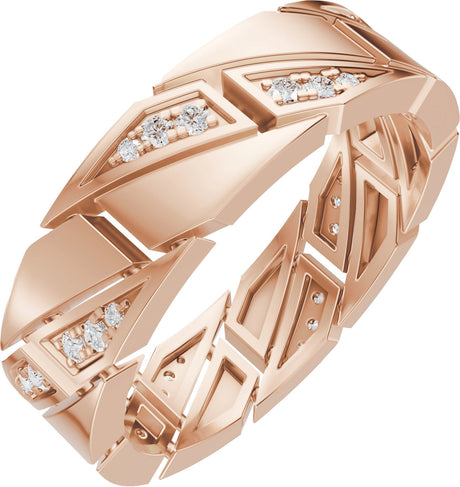 14K Gold Round Natural Diamond Patterned Eternity Band - 1.3mm Stones - Rose Gold