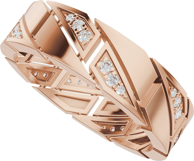 14K Gold Round Natural Diamond Patterned Eternity Band - 1.3mm Stones - Rose Gold - view 5