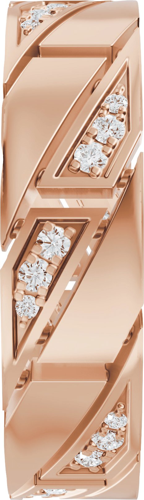 14K Gold Round Lab-Grown Diamond Patterned Eternity Band - 1.3mm Stones - Rose Gold - view 4