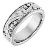 Platinum Round Lab-Grown Diamond Milgrain Edge Accented Floral Band - 02-06 CTW