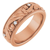 14K Gold Round Natural Diamond Milgrain Edge Accented Floral Band - 02-06 CTW - Rose Gold