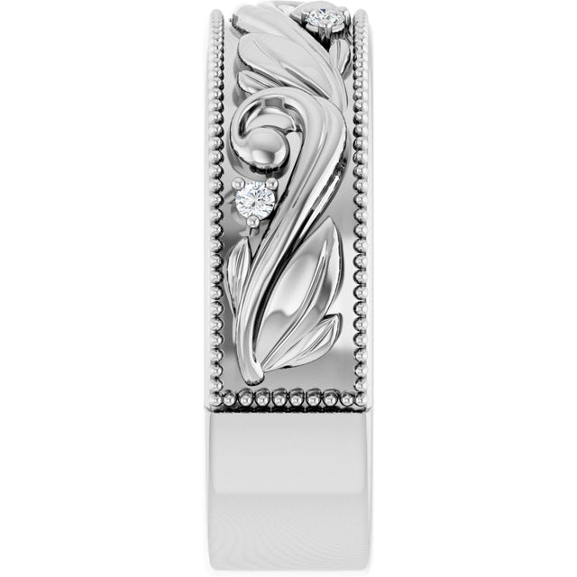 Platinum Round Lab-Grown Diamond Milgrain Edge Accented Floral Band - 02-06 CTW - view 4