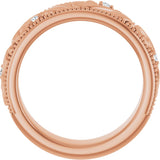 14K Gold Round Lab-Grown Diamond Milgrain Edge Accented Floral Band - 02-06 CTW - Rose Gold - view 2
