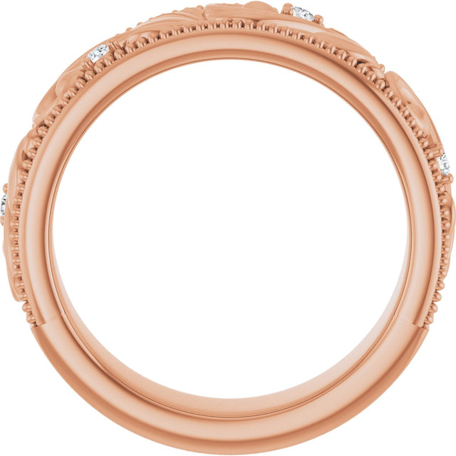 14K Gold Round Lab-Grown Diamond Milgrain Edge Accented Floral Band - 02-06 CTW - Rose Gold - view 2