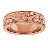 14K Gold Round Lab-Grown Diamond Milgrain Edge Accented Floral Band - 02-06 CTW - Rose Gold - view 3