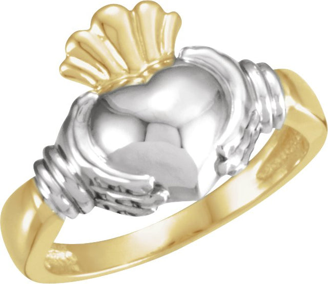 18K Gold Claddagh Band - Yellow/White Gold