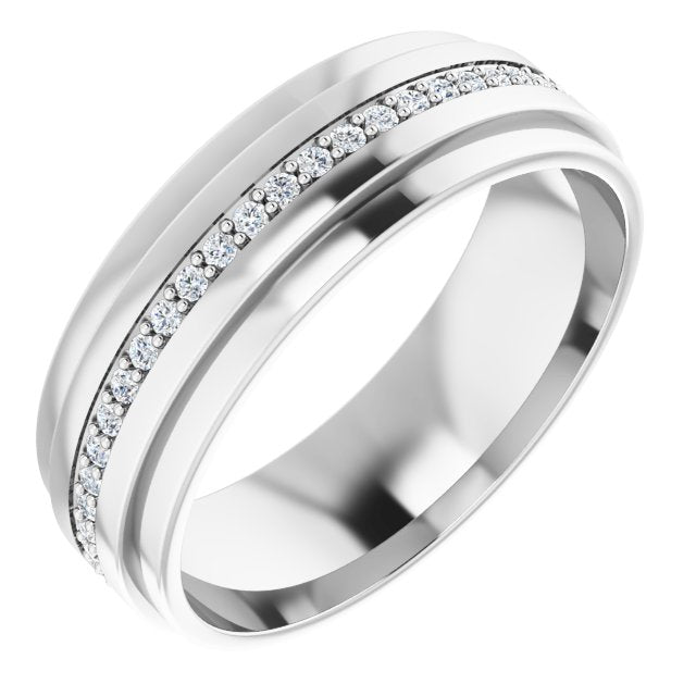 14K Gold Natural Diamond Stepped Edge Eternity Band – 1/3–3/8 CTW - White Gold