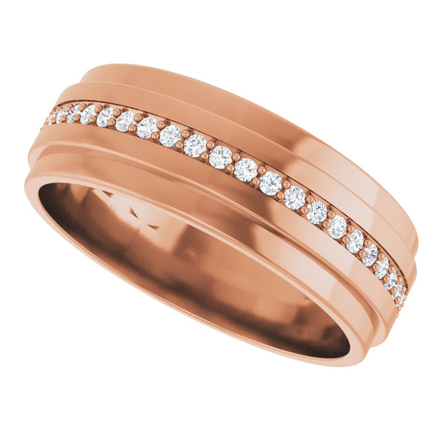 14K Gold Natural Diamond Stepped Edge Eternity Band – 1/3–3/8 CTW - Rose Gold - view 5