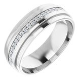 14K Gold Natural Diamond Stepped Edge Eternity Band – 1/3–3/8 CTW - White Gold