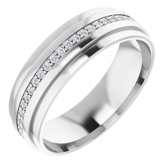14K Gold Natural Diamond Stepped Edge Eternity Band – 1/3–3/8 CTW - White Gold