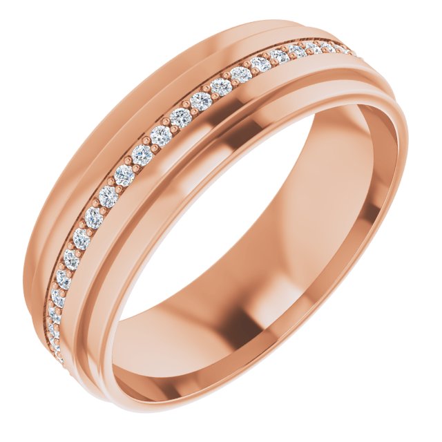 14K Gold Natural Diamond Stepped Edge Eternity Band – 1/3–3/8 CTW - Rose Gold