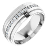 14K Gold Natural Diamond Stepped Edge Eternity Band – 1/3–3/8 CTW - White Gold