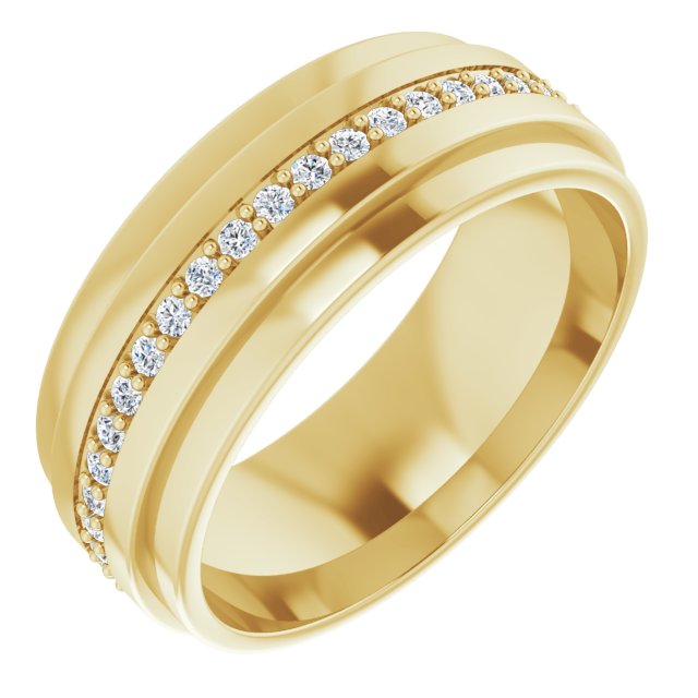14K Gold Natural Diamond Stepped Edge Eternity Band – 1/3–3/8 CTW - Yellow Gold