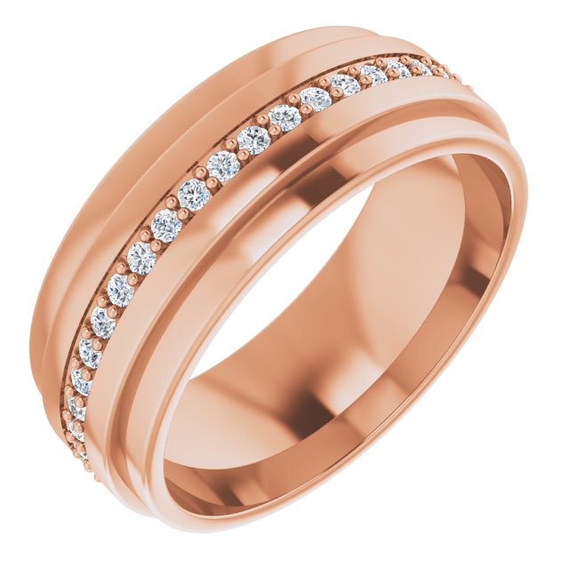 14K Gold Natural Diamond Stepped Edge Eternity Band – 1/3–3/8 CTW - Rose Gold