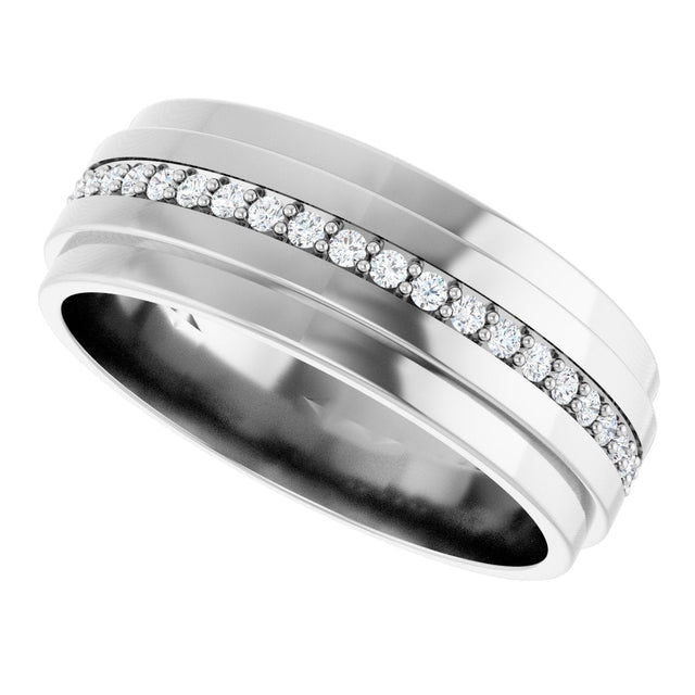 14K Gold Natural Diamond Stepped Edge Eternity Band – 1/3–3/8 CTW - White Gold - view 5