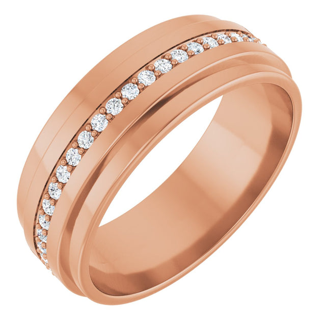 14K Gold Natural Diamond Stepped Edge Eternity Band – 1/3–3/8 CTW - Rose Gold