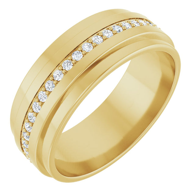 14K Gold Natural Diamond Stepped Edge Eternity Band – 1/3–3/8 CTW - Yellow Gold