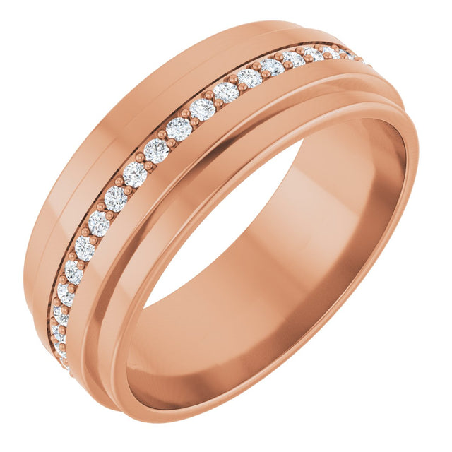 14K Gold Natural Diamond Stepped Edge Eternity Band – 1/3–3/8 CTW - Rose Gold