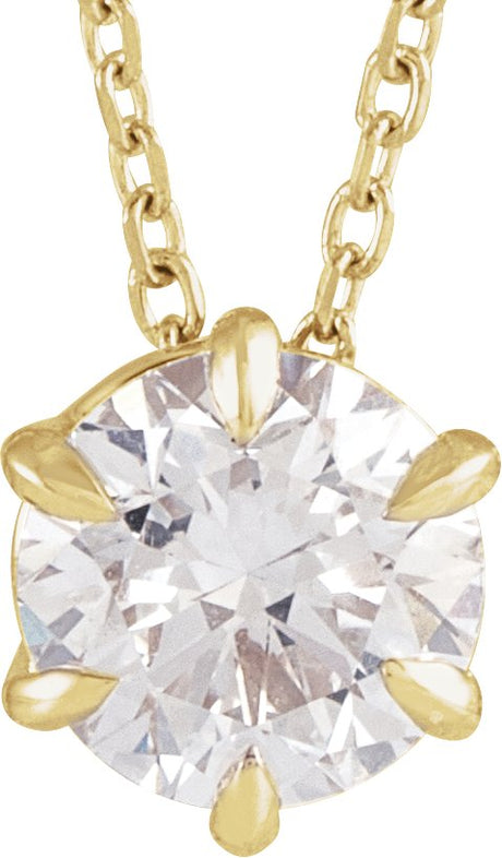 14K Gold Round Lab-Grown Diamond Solitaire Necklace or Slide Pendant - Yellow Gold