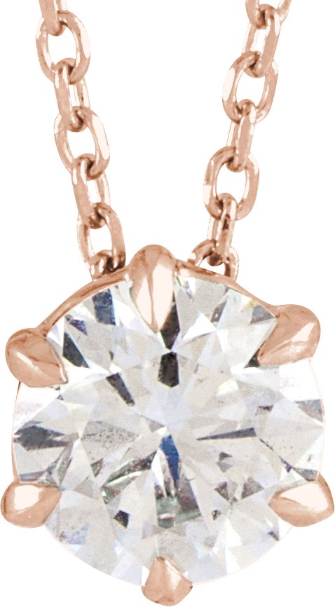 14K Gold Round Lab-Grown Diamond Solitaire Necklace or Slide Pendant - Rose Gold