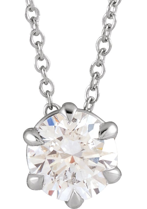 14K Gold Round Natural Diamond Solitaire Necklace or Slide Pendant – up to 1/4 CTW - White Gold