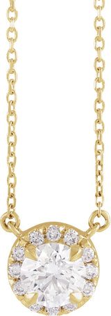 14K Gold Round Lab-Grown Diamond French-Set Halo-Style Necklace - Yellow Gold