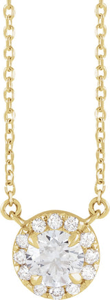 14K Gold Round Lab-Grown Diamond French-Set Halo-Style Necklace - Yellow Gold