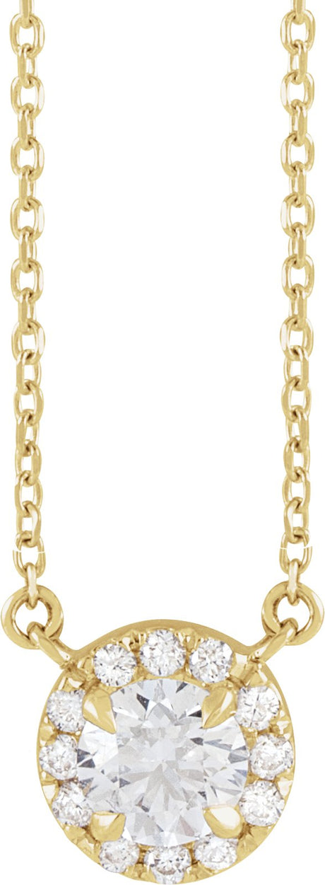 14K Gold Round Lab-Grown Diamond French-Set Halo-Style Necklace - Yellow Gold