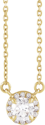 14K Gold Round Lab-Grown Diamond French-Set Halo-Style Necklace - Yellow Gold