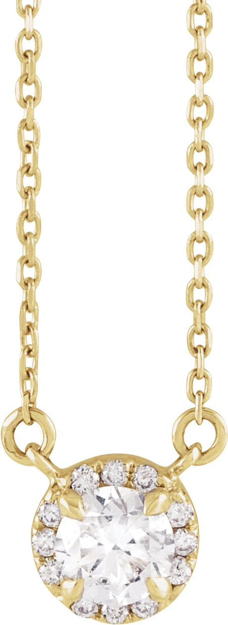 14K Gold Round Lab-Grown Diamond French-Set Halo-Style Necklace - Yellow Gold