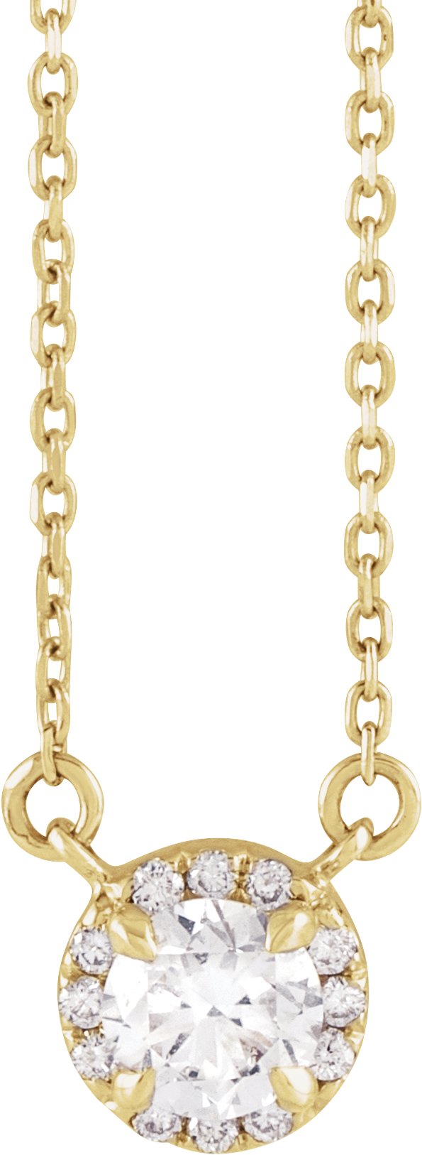 14K Gold Round Lab-Grown Diamond French-Set Halo-Style Necklace - Yellow Gold