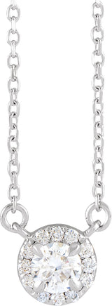14K Gold Round Lab-Grown Diamond French-Set Halo-Style Necklace - White Gold