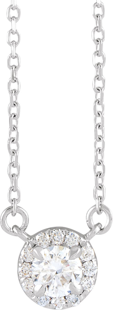 14K Gold Round Lab-Grown Diamond French-Set Halo-Style Necklace - White Gold
