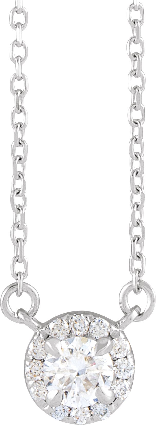 14K Gold Round Lab-Grown Diamond French-Set Halo-Style Necklace - White Gold