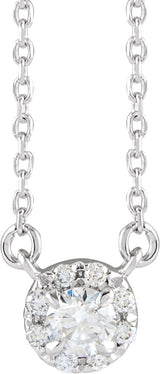 14K Gold Round Lab-Grown Diamond French-Set Halo-Style Necklace - White Gold
