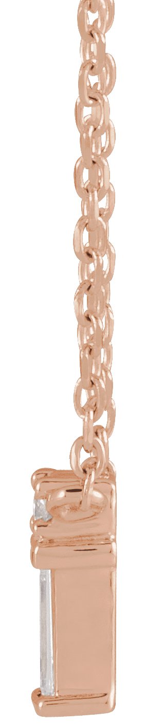 14K Gold Straight Baguette Natural Diamond Baguette Bar Necklace – up to 0.05 CTW - Rose Gold - view 4