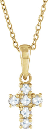 14K Gold Round Natural Diamond Rose-Cut Cross Necklace or Pendant - Yellow Gold