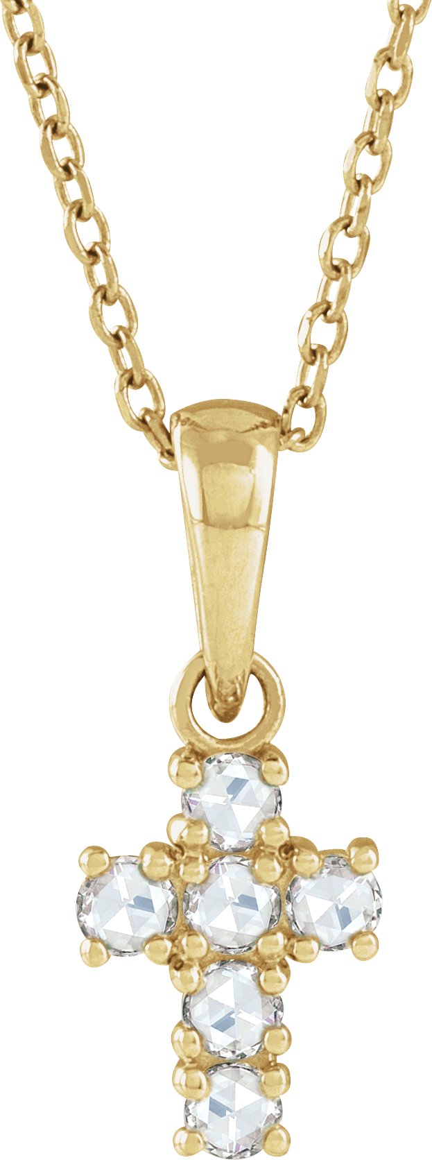 14K Gold Round Natural Diamond Rose-Cut Cross Necklace or Pendant - Yellow Gold