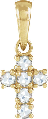 14K Gold Round Natural Diamond Rose-Cut Cross Necklace or Pendant - Yellow Gold