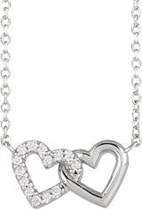 Platinum Round Natural Diamond Interlocking Heart Necklace
