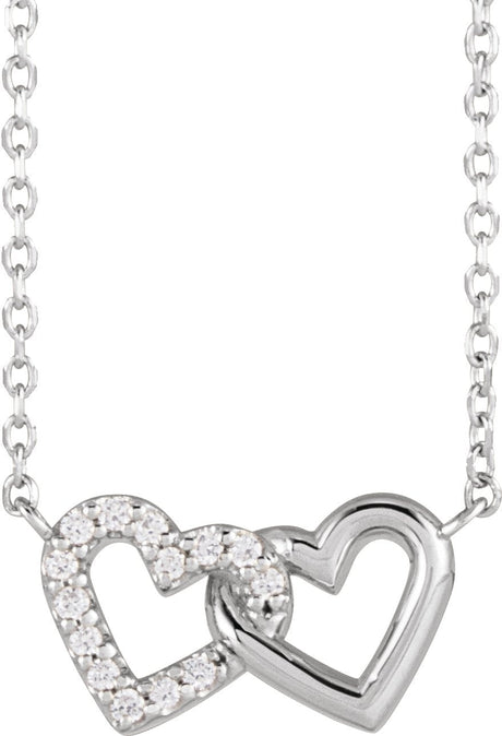 Platinum Round Natural Diamond Interlocking Heart Necklace