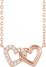 14K Gold Round Natural Diamond Interlocking Heart Necklace - Rose Gold