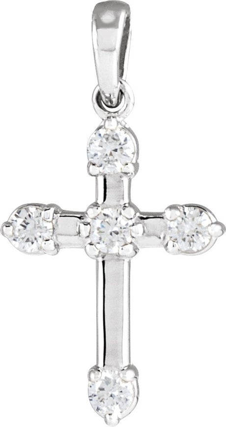 14K Gold Round Natural Diamond Cross Necklace or Pendant – up to 0.07 CTW - White Gold