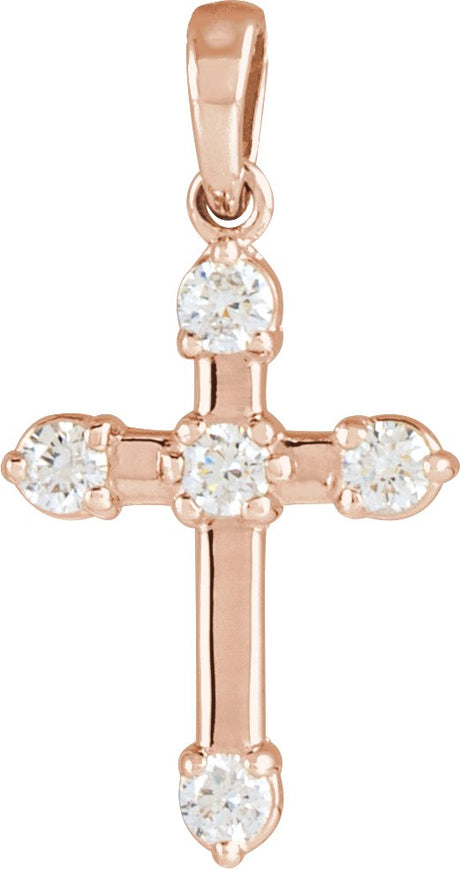 14K Gold Round Natural Diamond Cross Necklace or Pendant – up to 0.07 CTW - Rose Gold